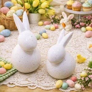 White Speckled Ceramic Bunny Figurines